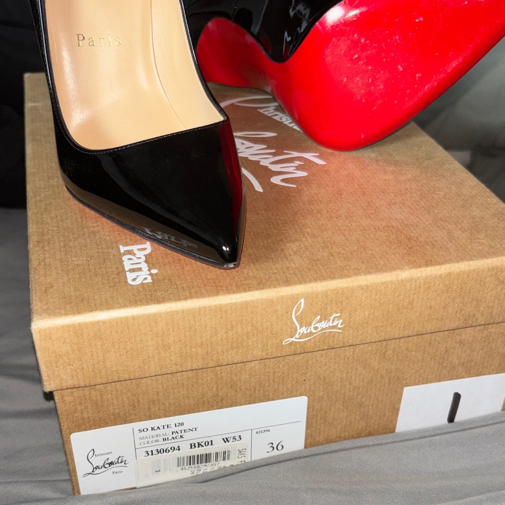 Christian Louboutin Black Patent Pointed-Toe Pumps with Red Sole